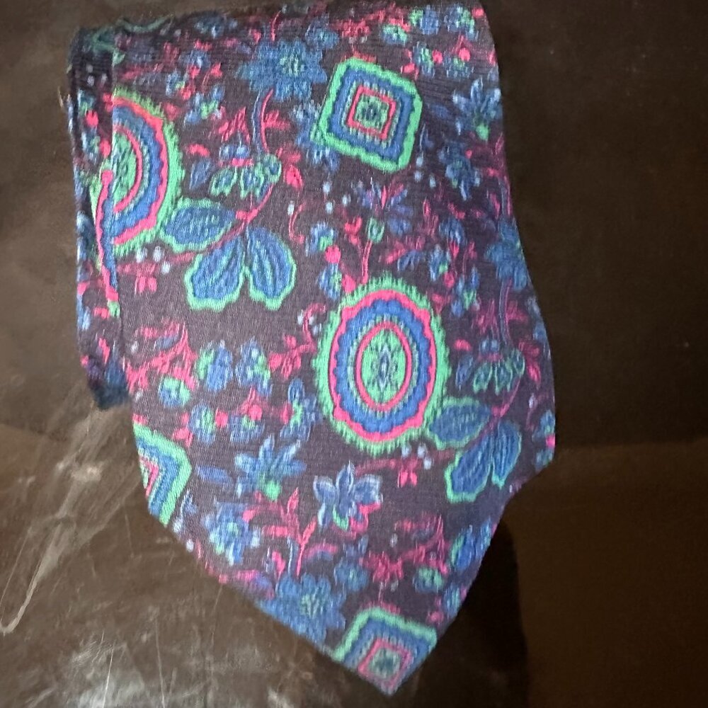 Gianni Versace Tie Mens Silk Necktie Baroque Blue Trippy Floral Vintage